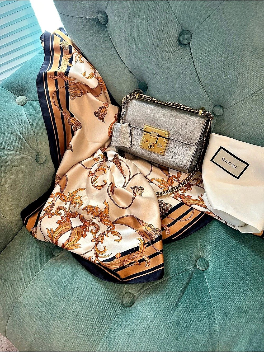 Gucci Padlock Small Metallic Shoulder Bag Silver